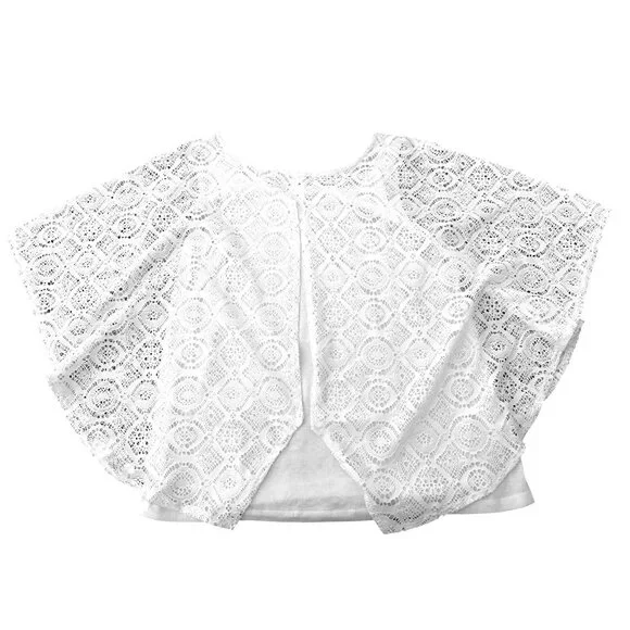 Ivy Ridge White Crochet Lace Blouse With Open Back Flutter Sleeves Boho Style LG - Picture 9 of 10